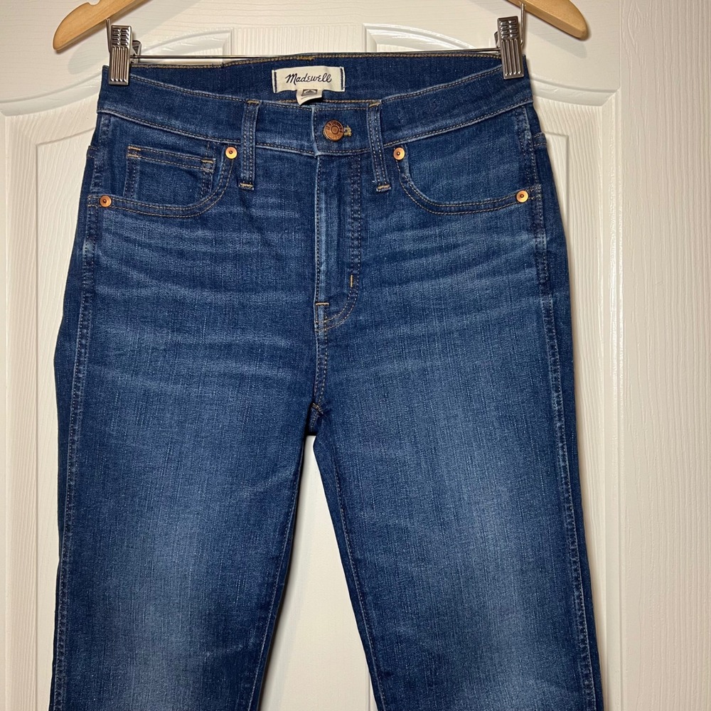 Madewell 9 Mid-Rise Skinny Jeans Blue Raw Hem Denim Size 27 - Picture 4 of 12